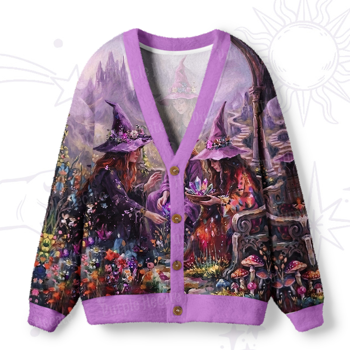 Purplehecate Enchanted Witch Sisters Party Ugly Cardigan Sweaters