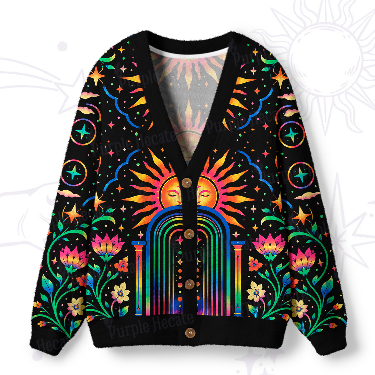 Purplehecate Blacklight Cosmic Portal Ugly Cardigan Sweaters