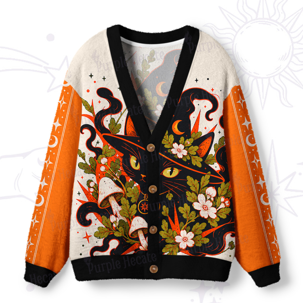 Purplehecate Enchanted Woodland Witch Cat Ugly Cardigan Sweaters