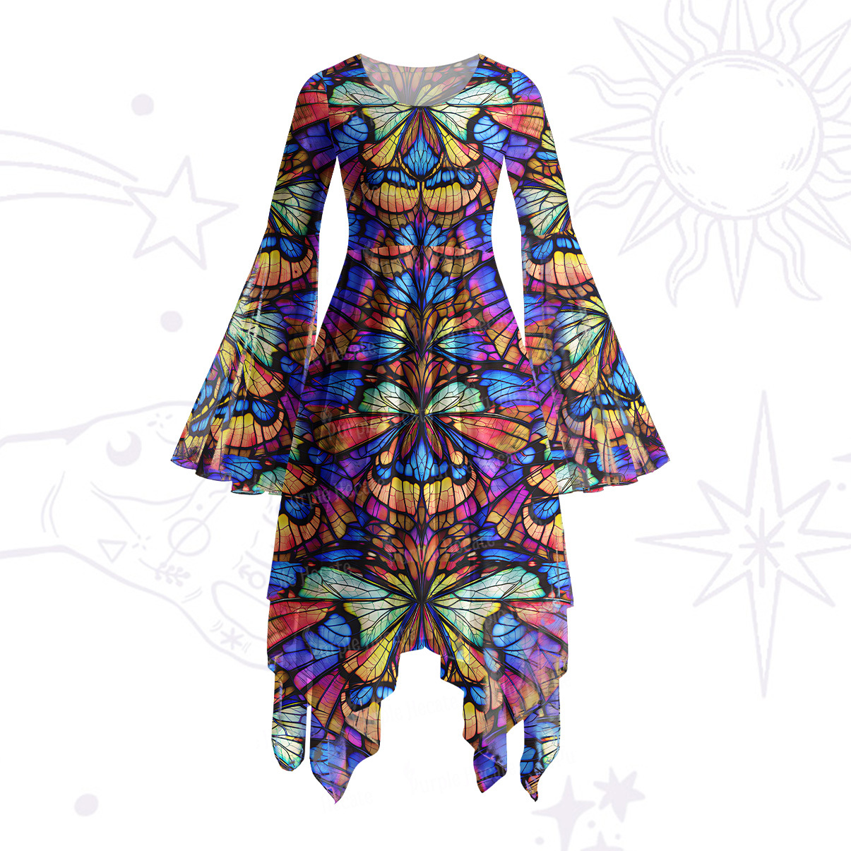 Purplehecate Dance of Luminous Bees Bell Sleeve Dress