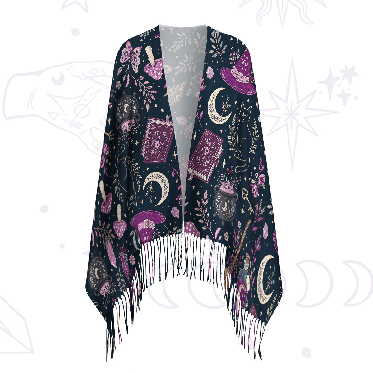 Purplehecate Witchcraft Spellbook Printed Fringe Scarf