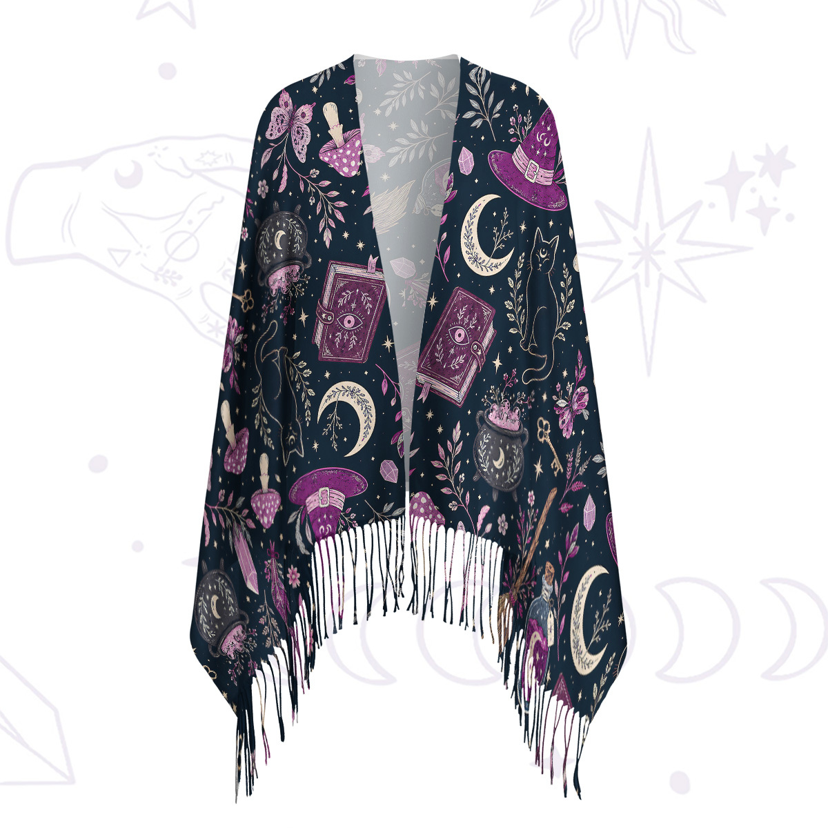Purplehecate Witchcraft Spellbook Printed Fringe Scarf