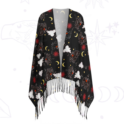 Purplehecate Cryptid Mothman Printed Fringe Scarf