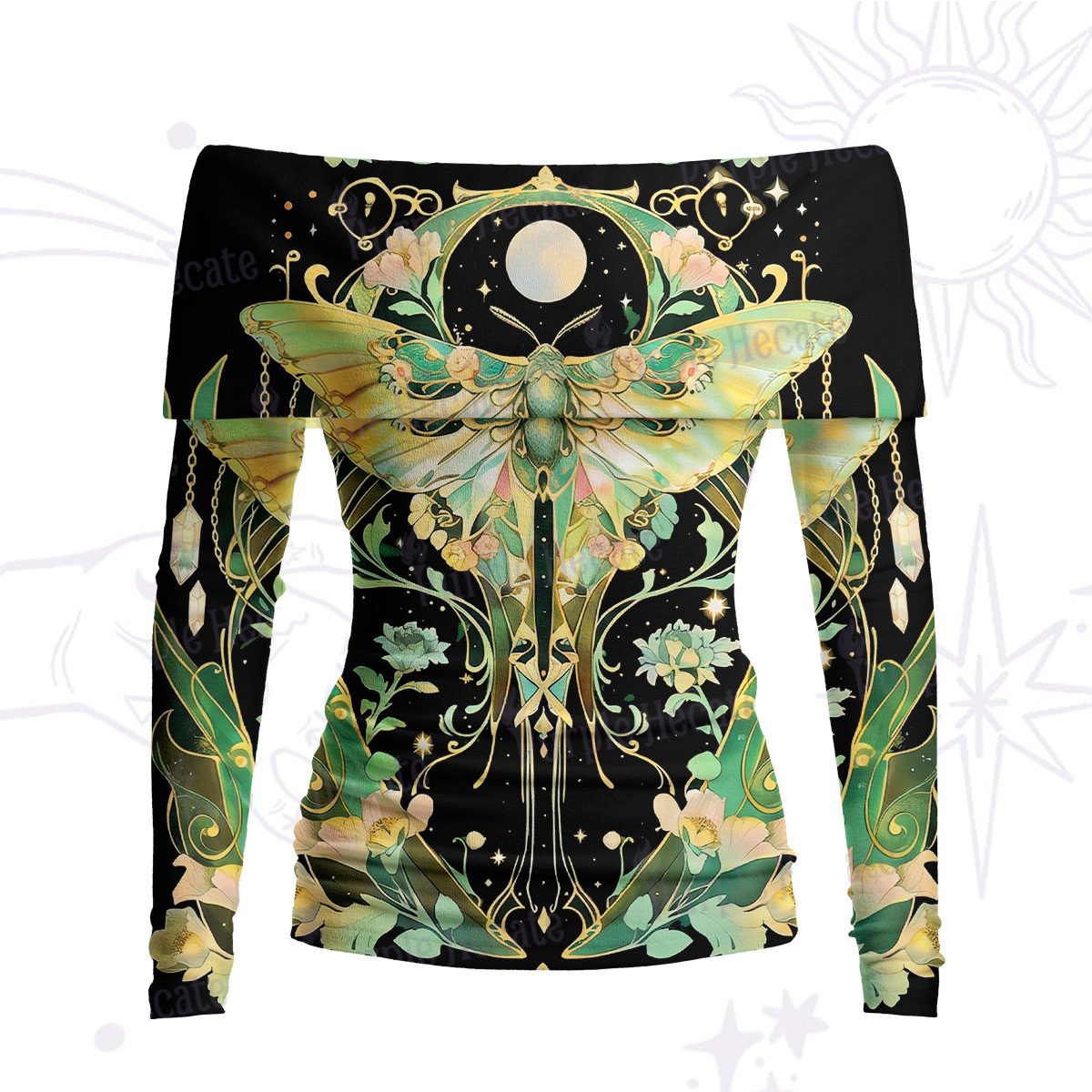 Purplehecate Moon Moth Rave Off Shoulder Long Sleeve Knit Top