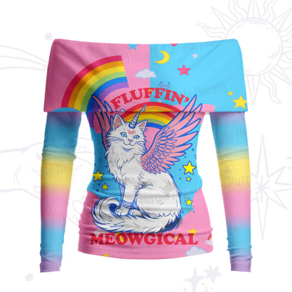 Purplehecate Fluffin Meowgical Off Shoulder Long Sleeve Knit Top