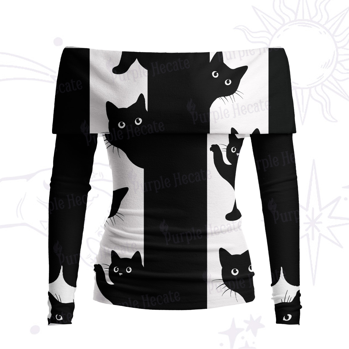 Purplehecate Peekaboo Cats Off Shoulder Long Sleeve Knit Top