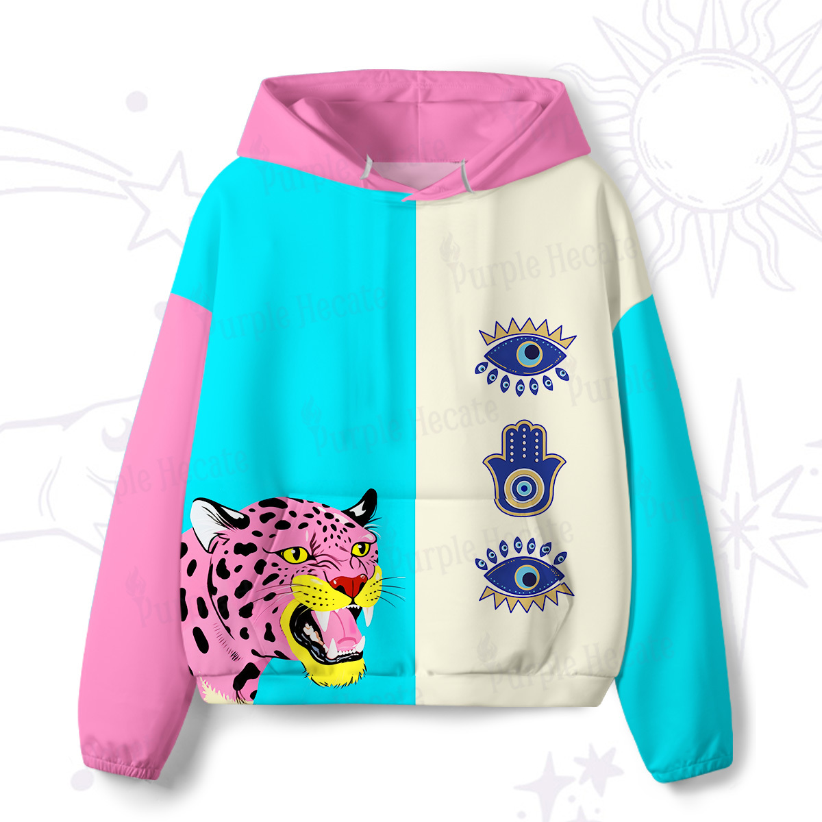 Purplehecate Savage Leopard Evil Eye All-Over Print Hoodie