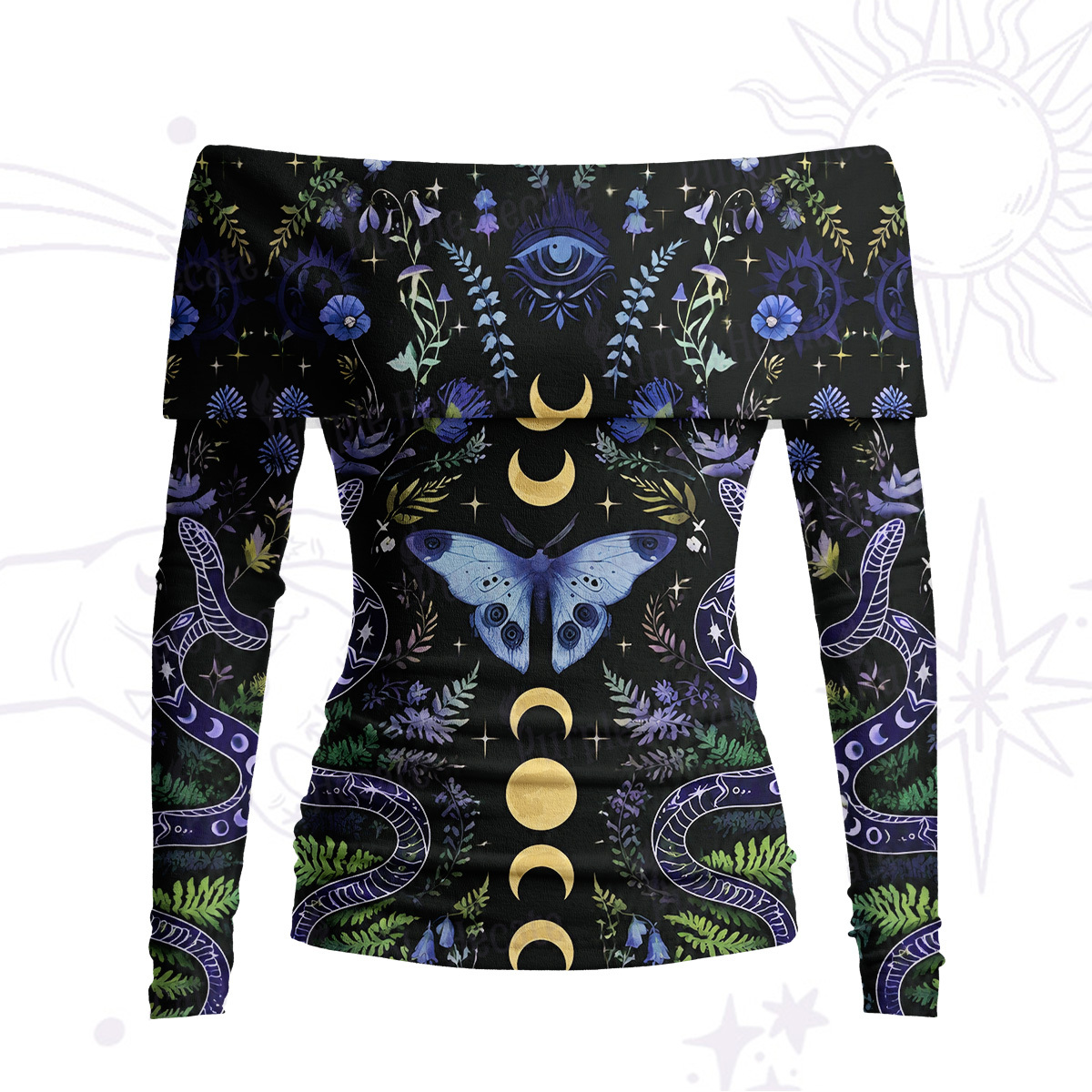Purplehecate Moon Moth Witchery Off Shoulder Long Sleeve Knit Top