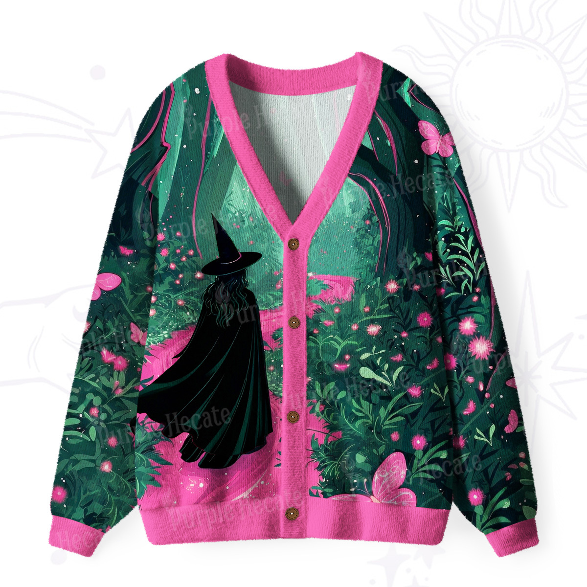 Purplehecate Witchy Forest Ugly Cardigan Sweaters