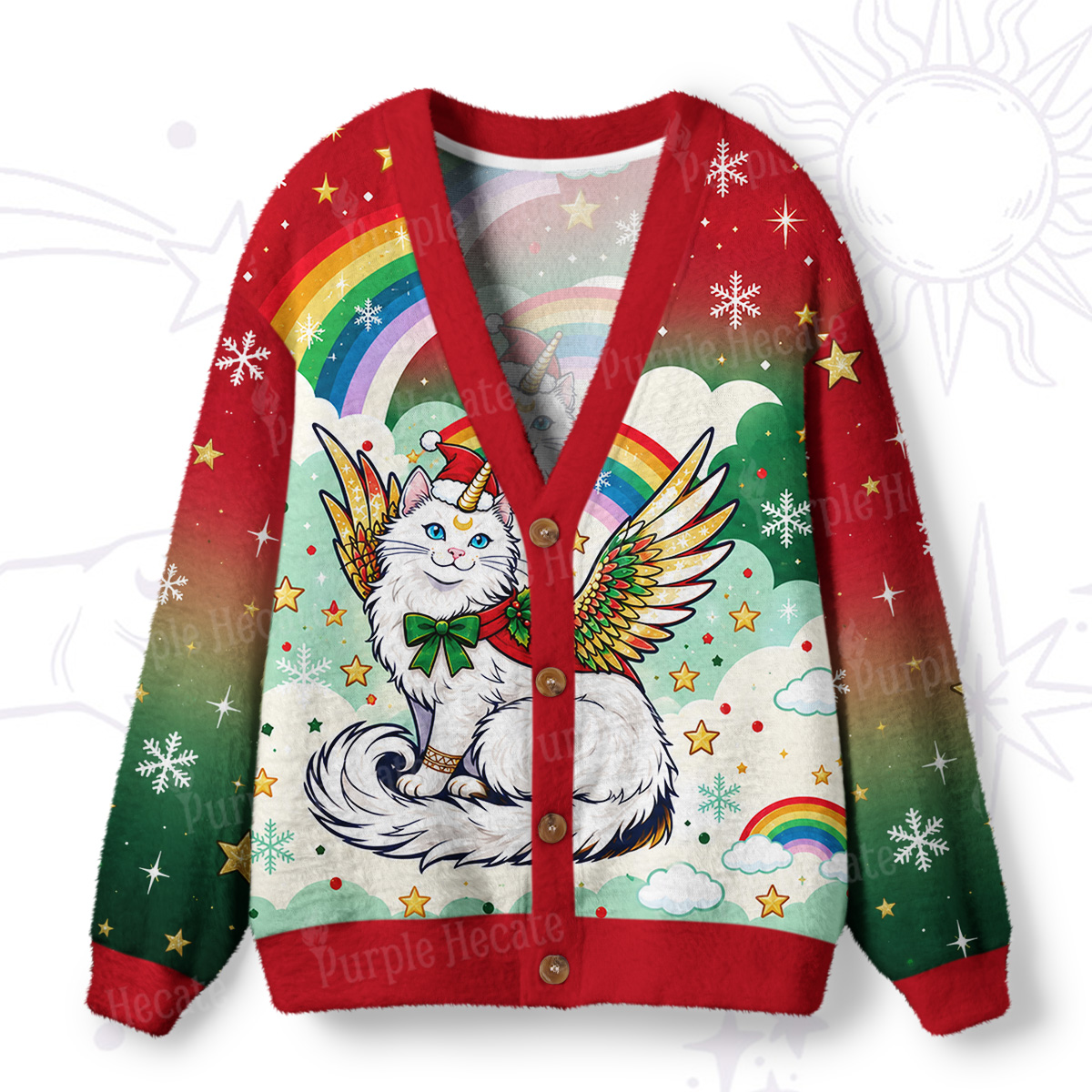 Purplehecate Fluffin Meowgical Christmas Ugly Cardigan Sweaters