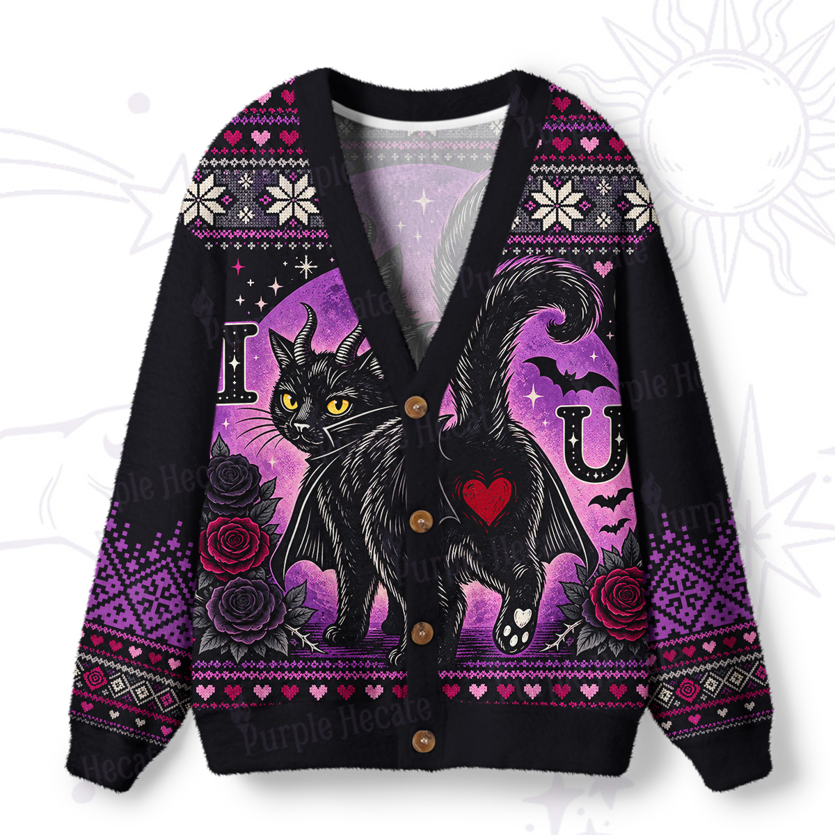Purplehecate Bad Bad Evil Cat Ugly Cardigan Sweaters