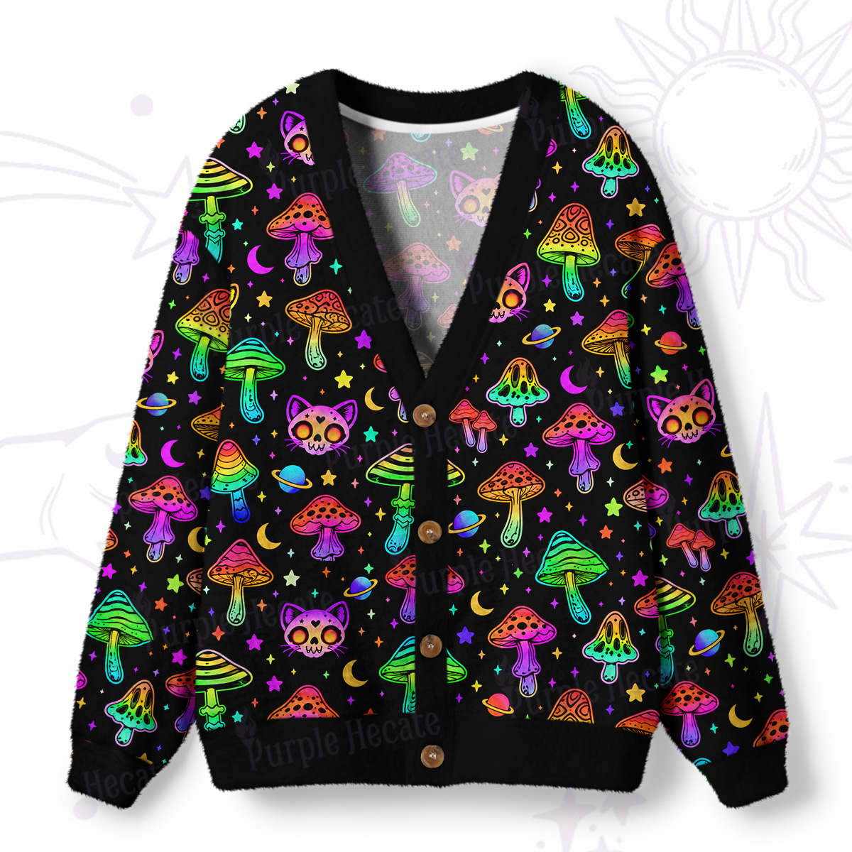 Purplehecate Psychedelic Mushrooms Ugly Cardigan Sweaters