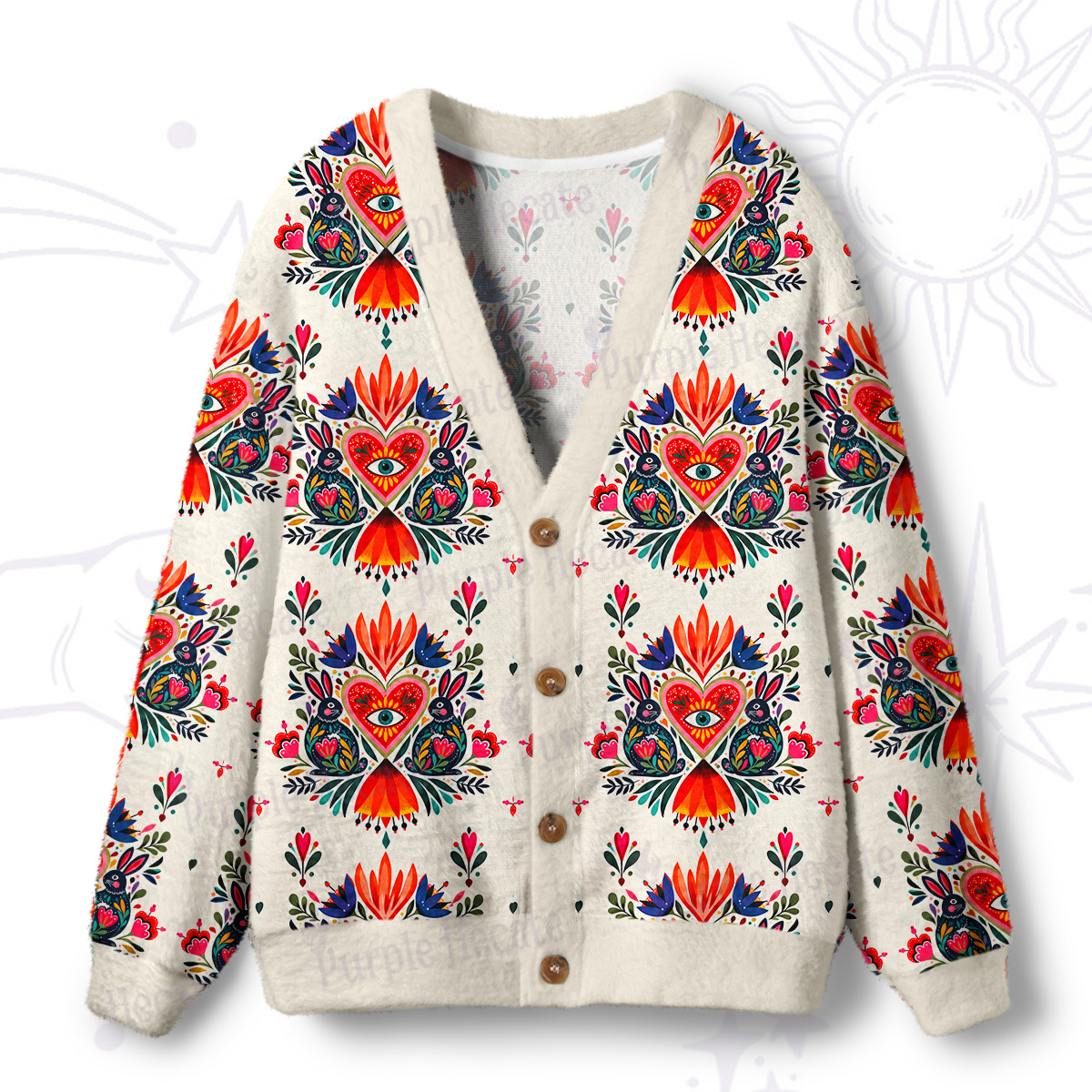 Purplehecate  Nordic Folk Art Symmetric Rabbit Ugly Cardigan Sweaters