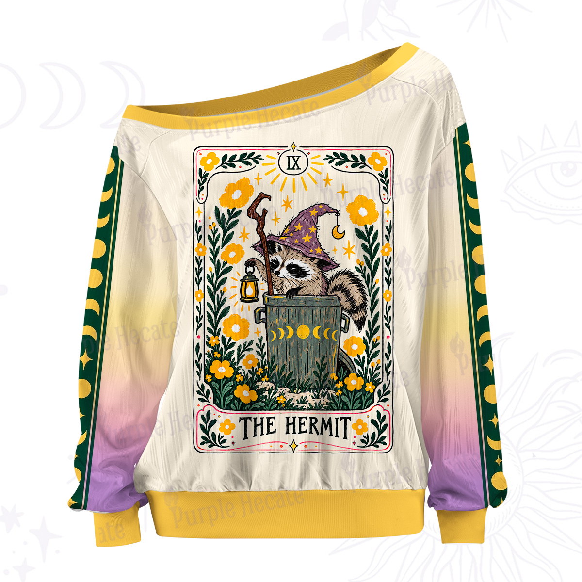 Purplehecate The Hermit Tarot Raccoon Off The Shoulder Graphic Jersey