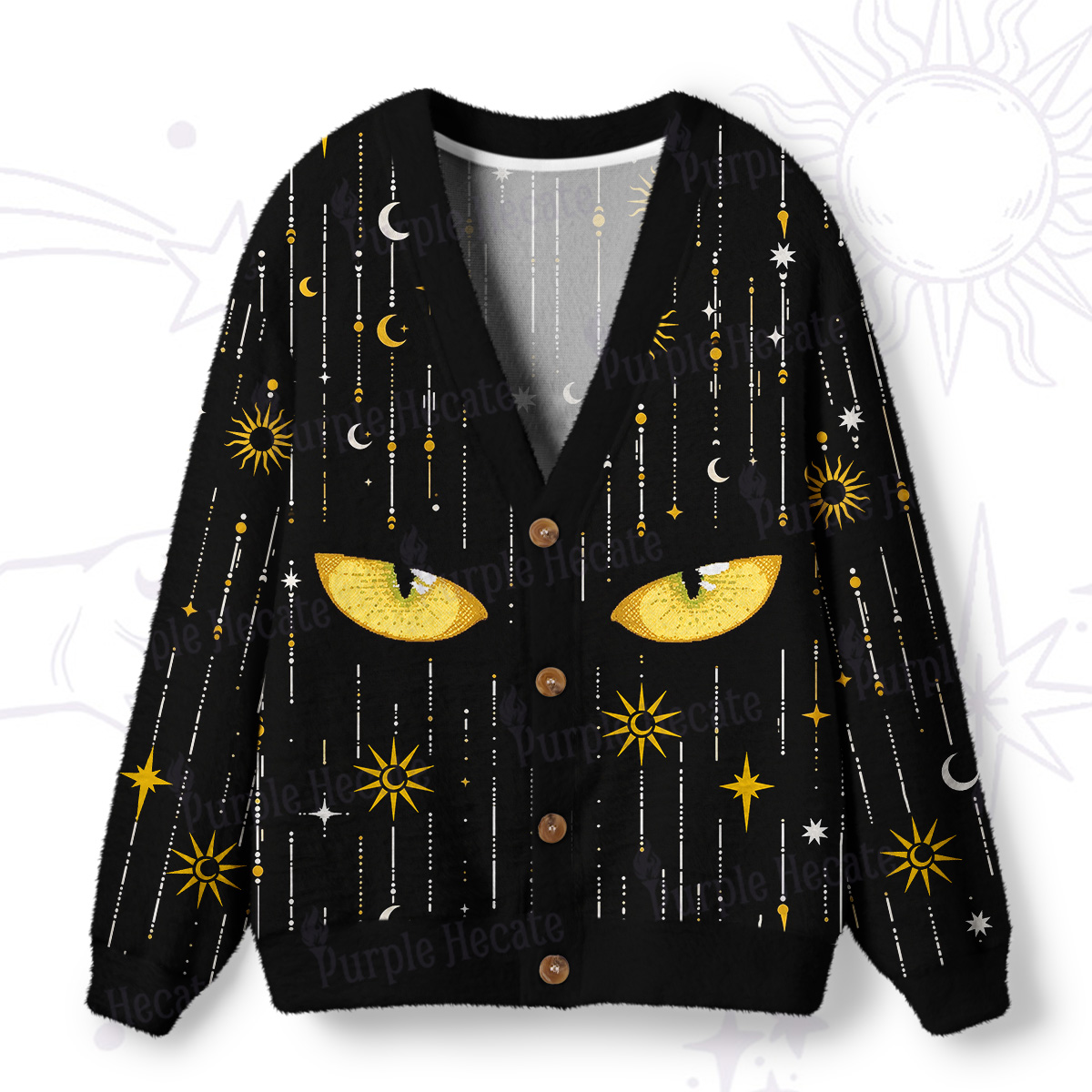 Purplehecate Mystic Golden Cat Eyes Ugly Cardigan Sweaters