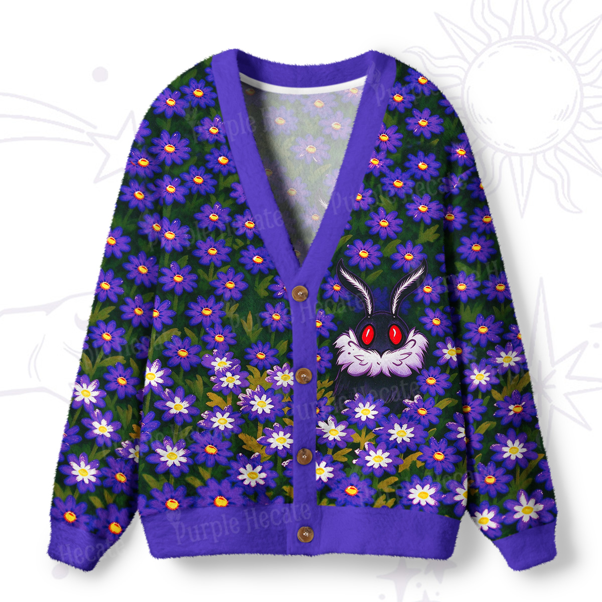 Purplehecate Mothman in Daisy Bloom Ugly Cardigan Sweaters