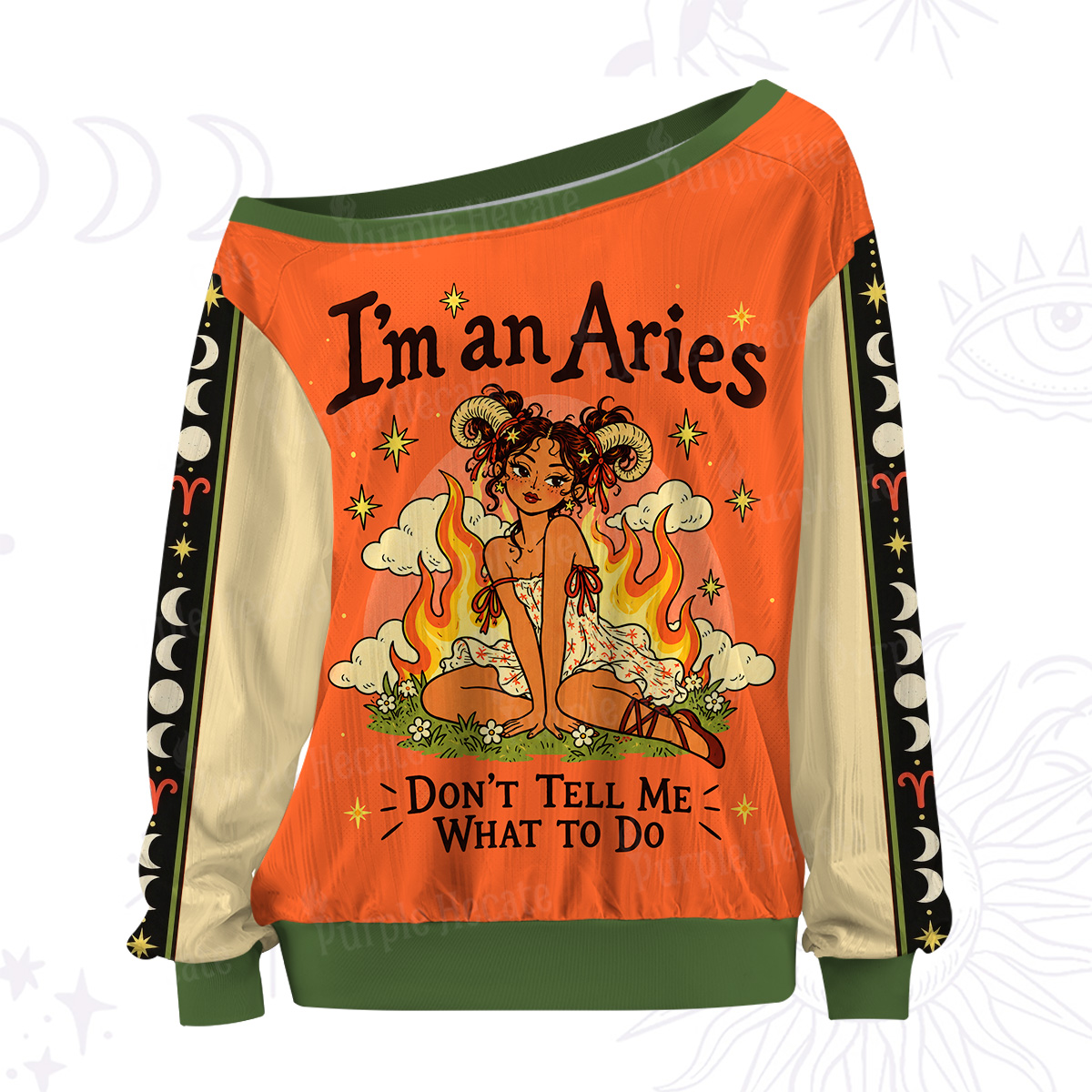 Purplehecate I'm an Aries Don't Tell Me What to Do Off The Shoulder Graphic Jersey