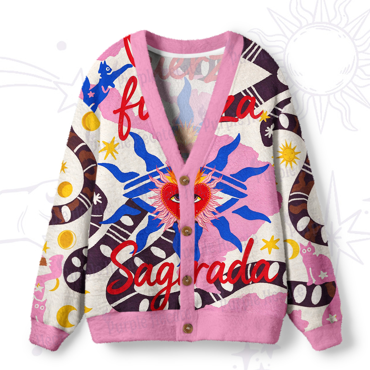 Purplehecate Sacred Heart Divine Power Ugly Cardigan Sweaters