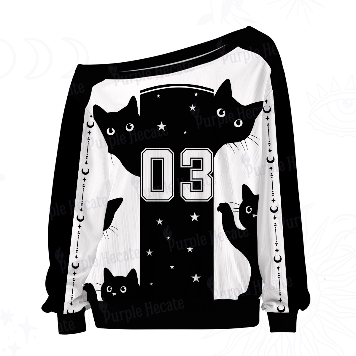 Purplehecate Peekaboo Cats Off The Shoulder Graphic Jersey