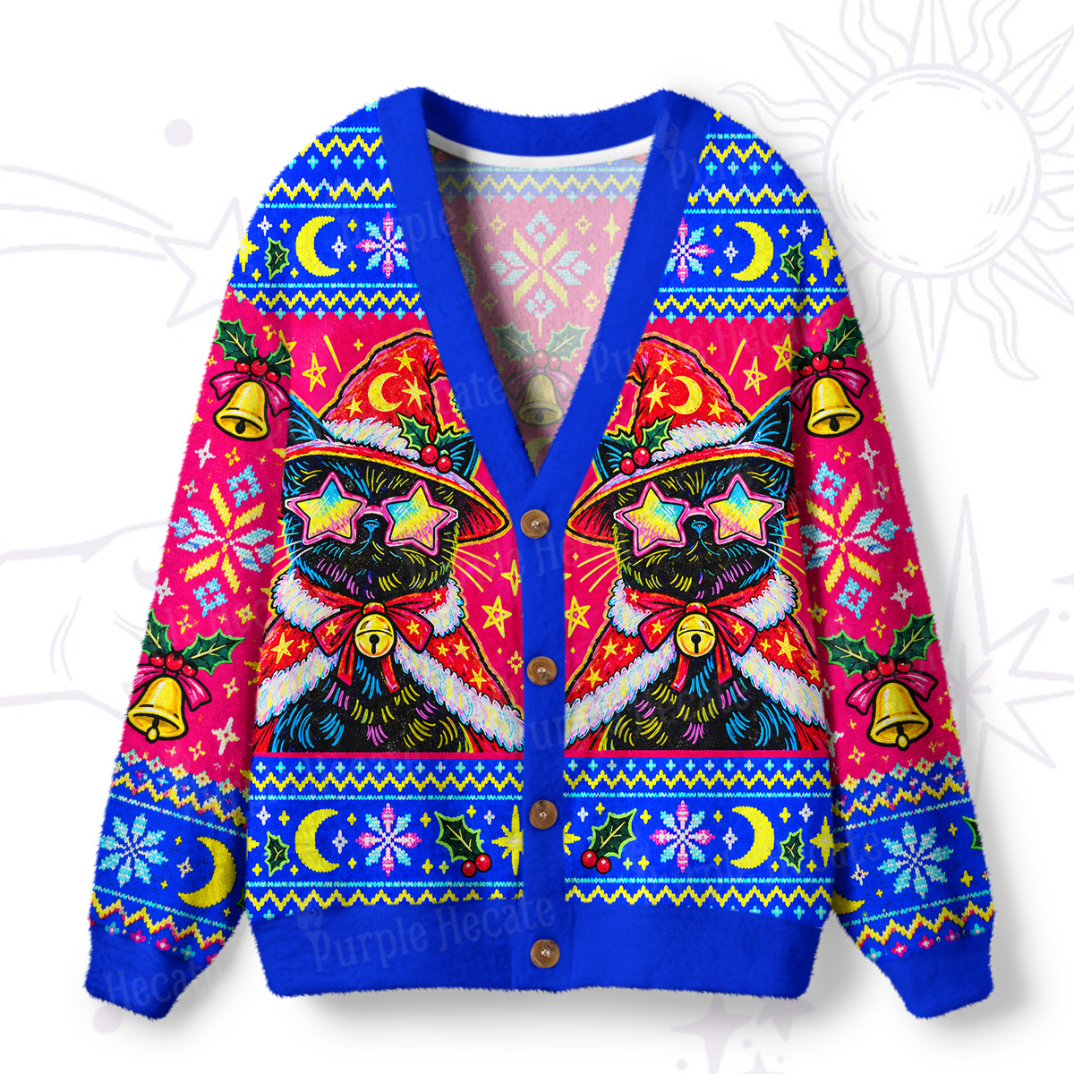 Purplehecate Meowry Creepmas Ugly Cardigan Sweaters
