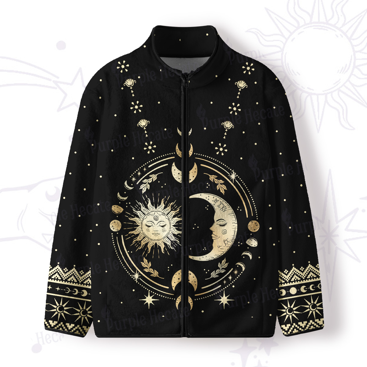 Purplehecate Celestial Sun and Moon Full Zip Fleece Jacket