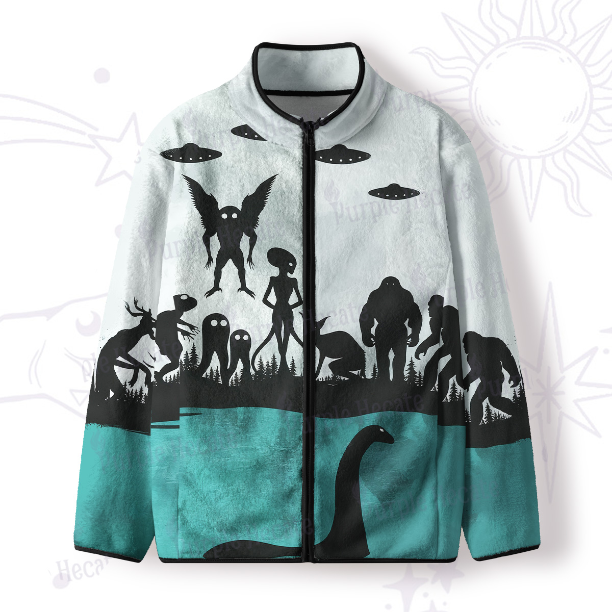 Purplehecate Alien Lake Monster Encounter Full Zip Fleece Jacket