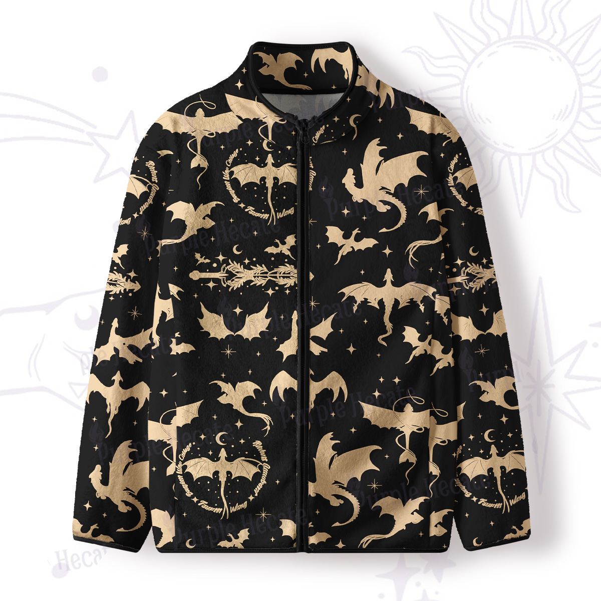 Purplehecate Fantasy Dragon Allover Full Zip Fleece Jacket