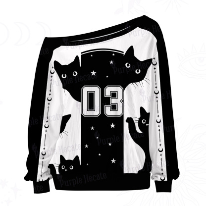 Purplehecate Peekaboo Cats Off The Shoulder Graphic Jersey