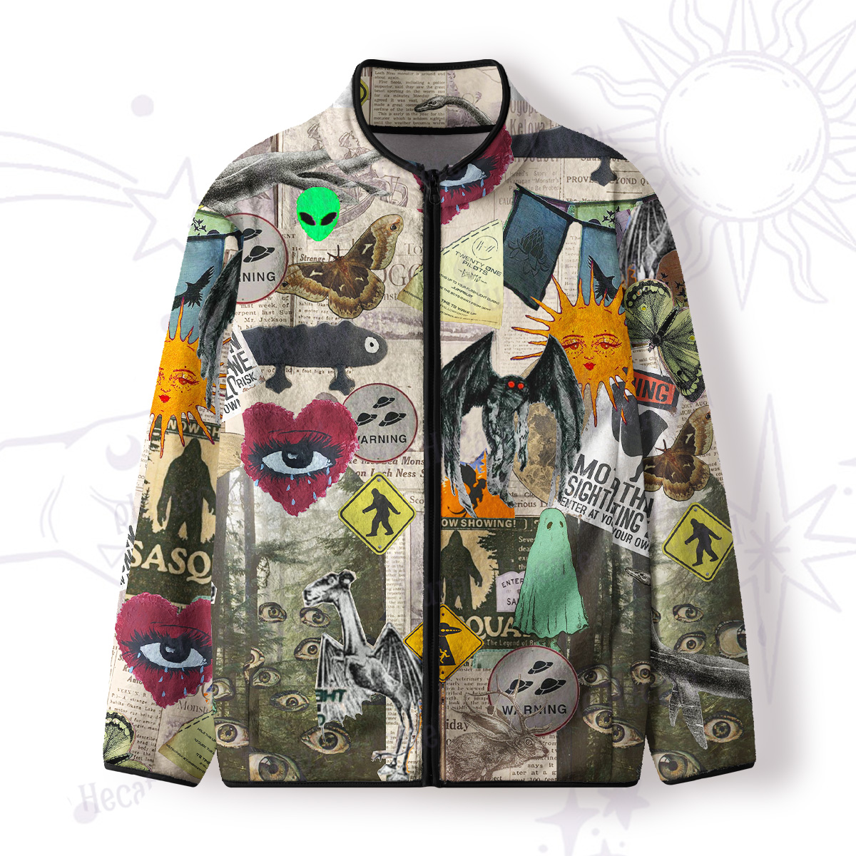 Purplehecate Cryptid Warning Collage Full Zip Fleece Jacket
