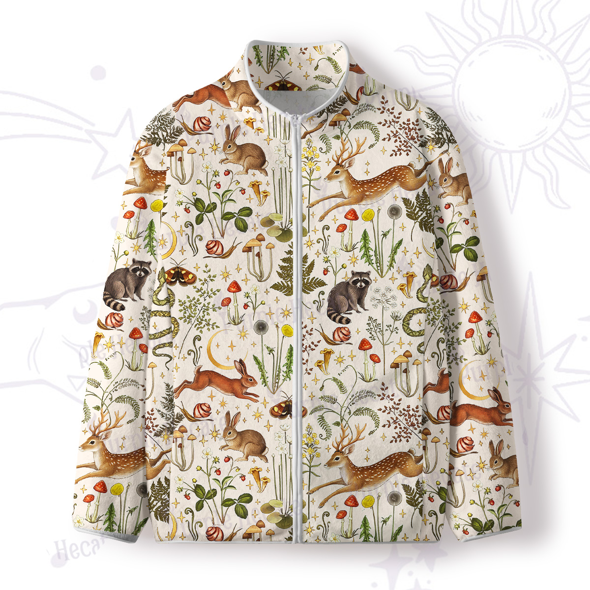 Purplehecate Enchanted Forest Animals Full Zip Fleece Jacket