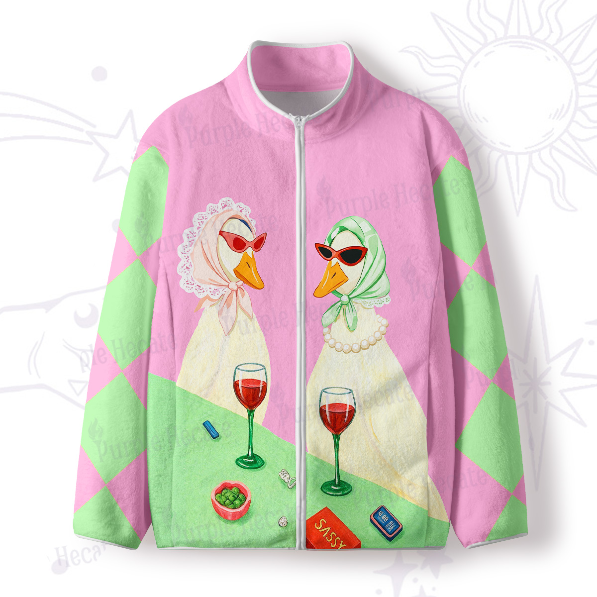 Purplehecate Tipsy Goose Wine Party Full Zip Fleece Jacket