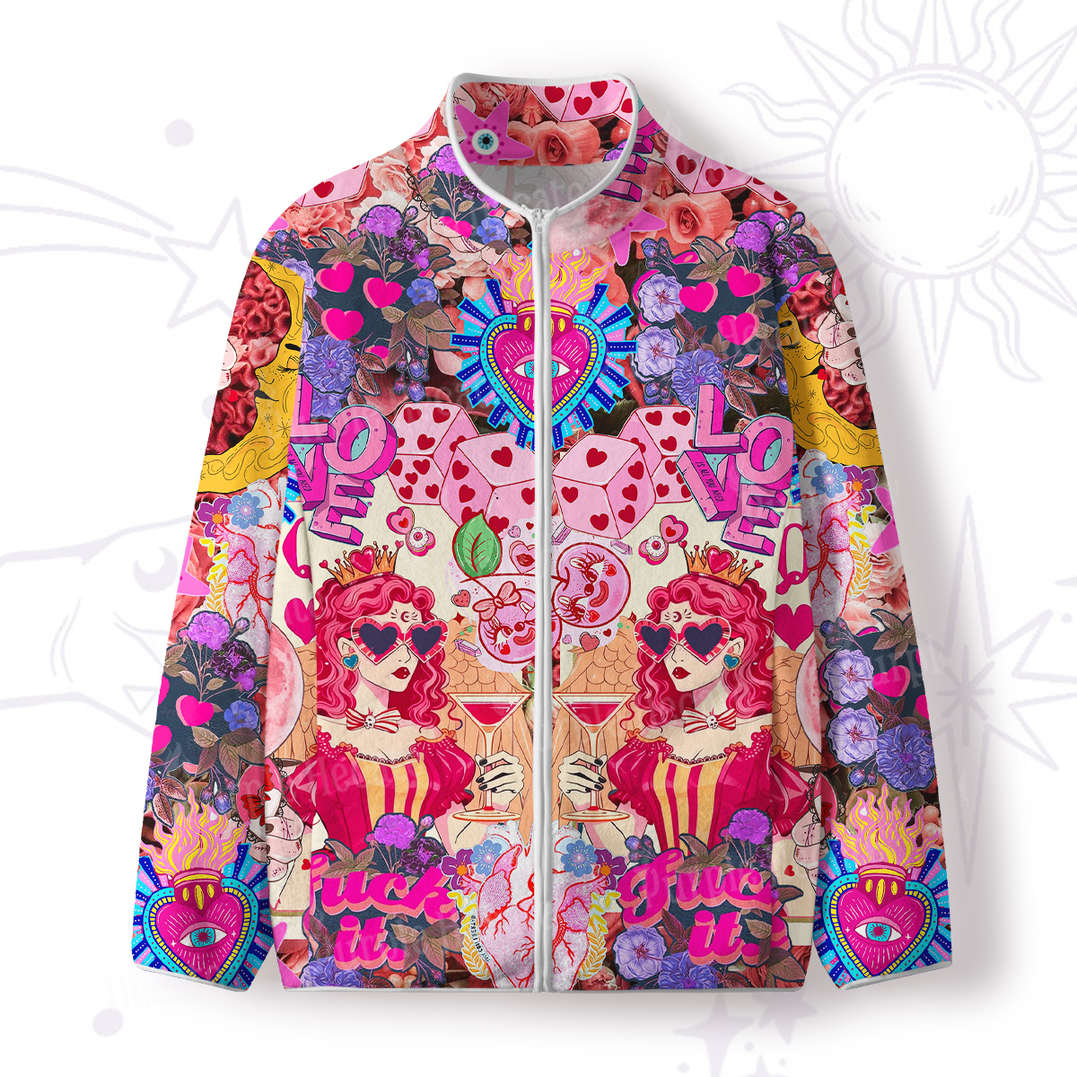 Purplehecate Queen of Hearts Angel Graphic Full Zip Fleece Jacket