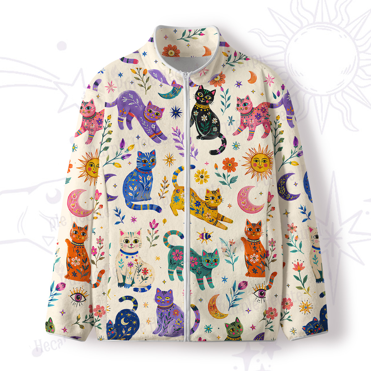 Purplehecate Rainbow Magic Cats Full Zip Fleece Jacket