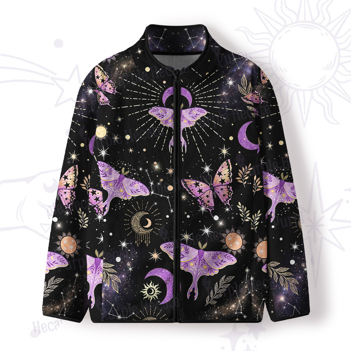 Purplehecate Starry Night Lunar Moth Full Zip Fleece Jacket