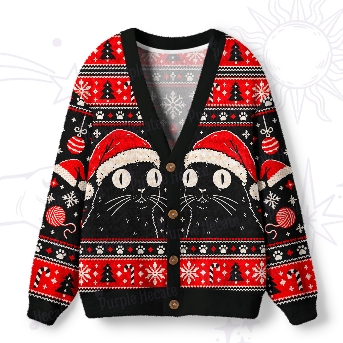 Purplehecate Fair Isle Meowry Christmas Ugly Cardigan Sweaters