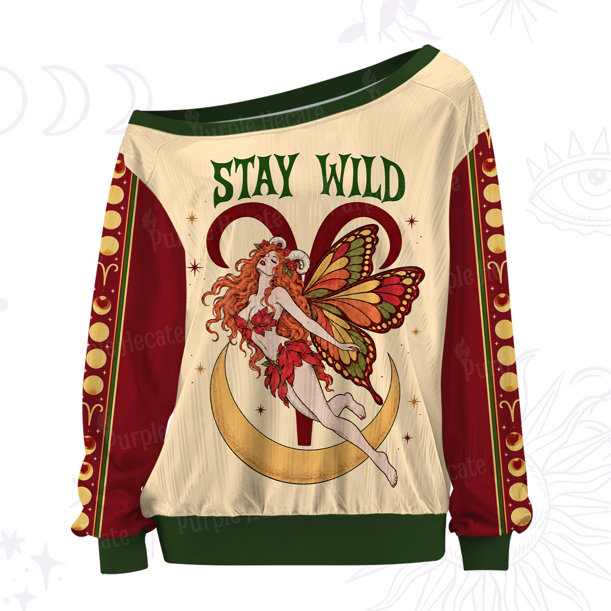 Purplehecate Aries Zodiac Stay Wild Off The Shoulder Graphic Jersey