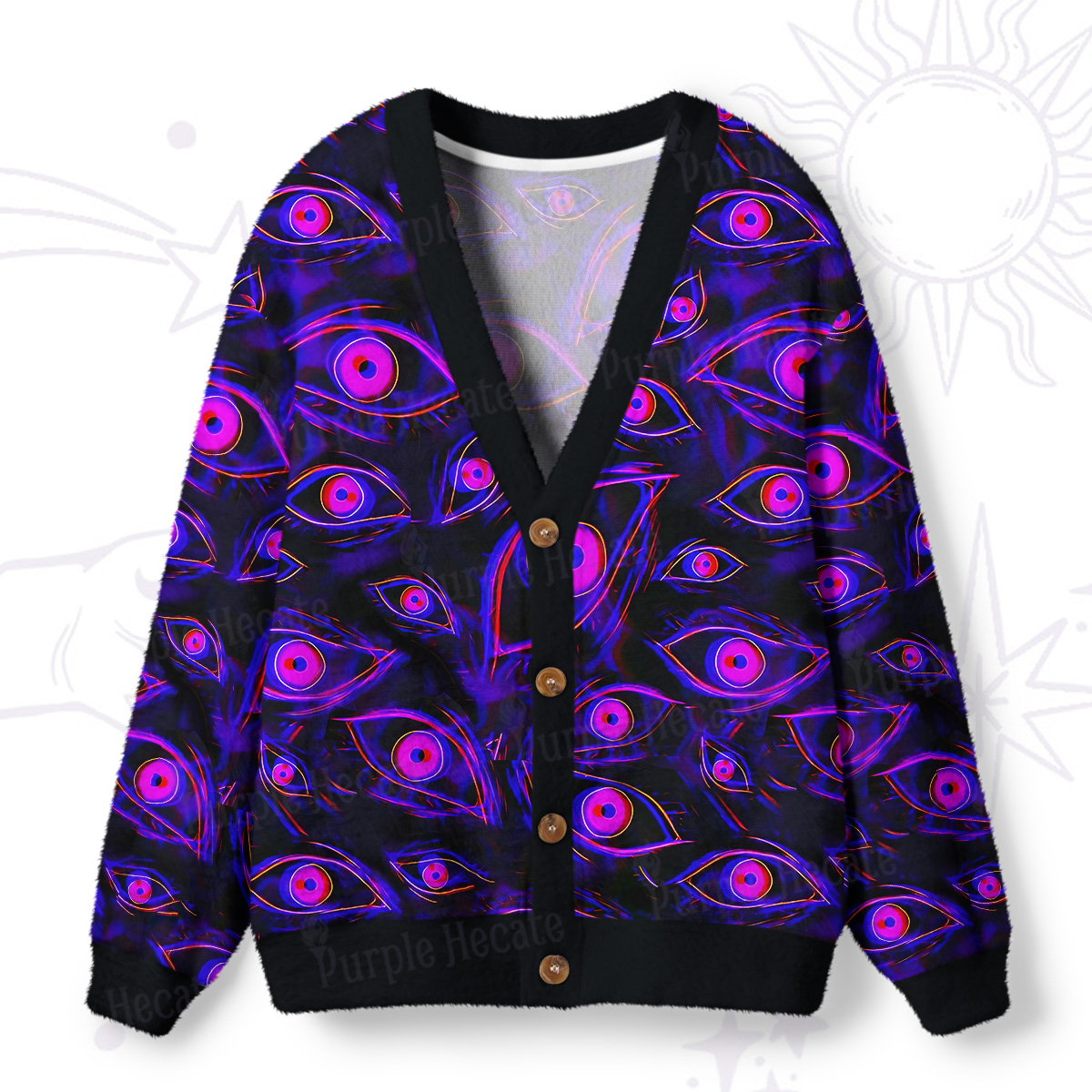 Purplehecate Psychedelic Eyes Ugly Cardigan Sweaters