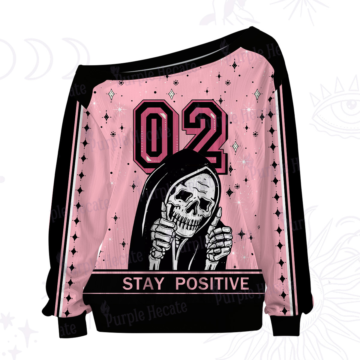 Purplehecate Stay Positive Off The Shoulder Graphic Jersey