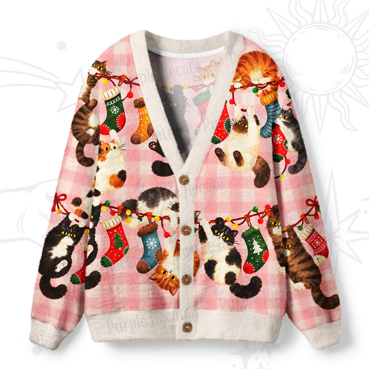 Purplehecate Christmas Stockings and Playful Cats Ugly Cardigan Sweaters