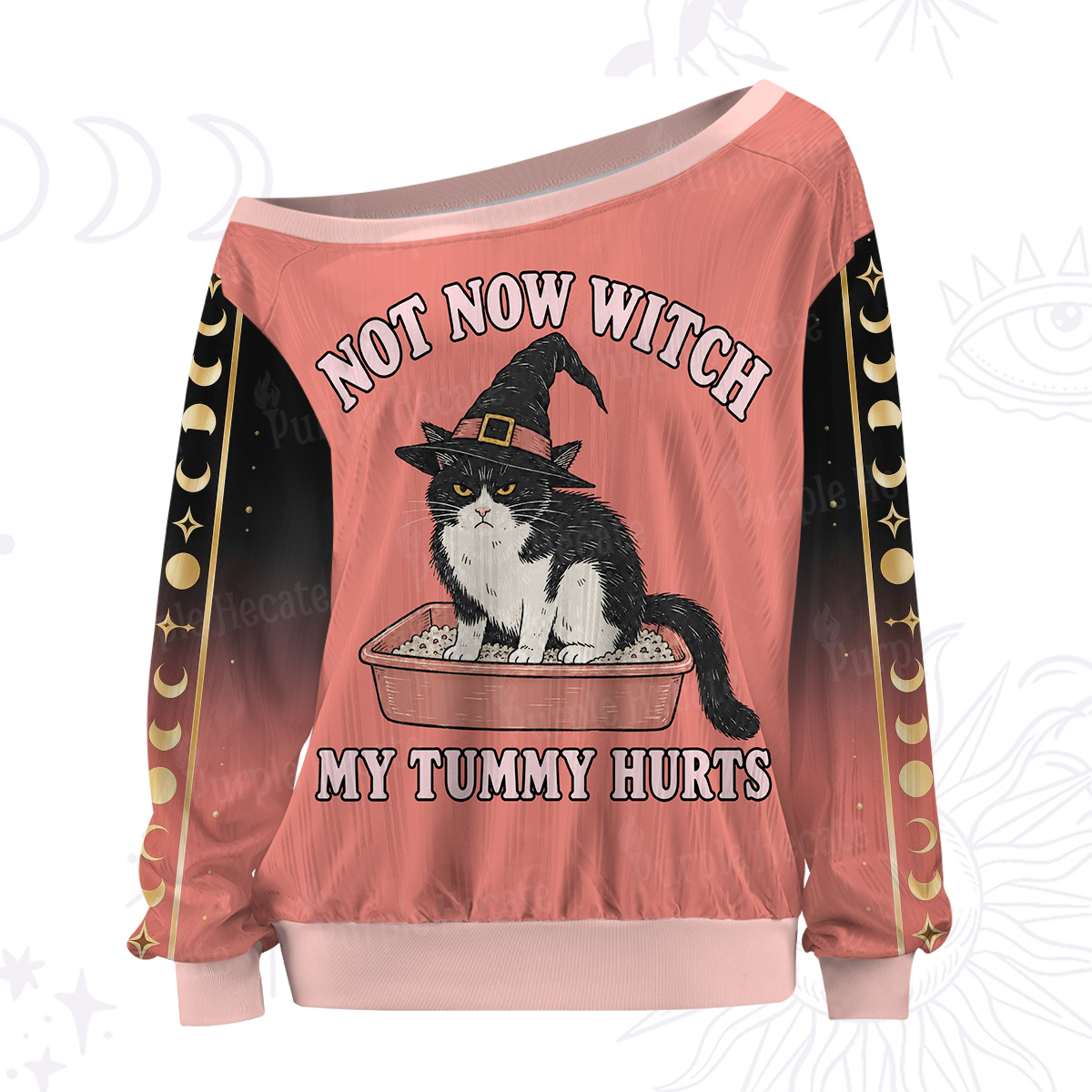Purplehecate Not Now Witch Funny Cat Off The Shoulder Graphic Jersey