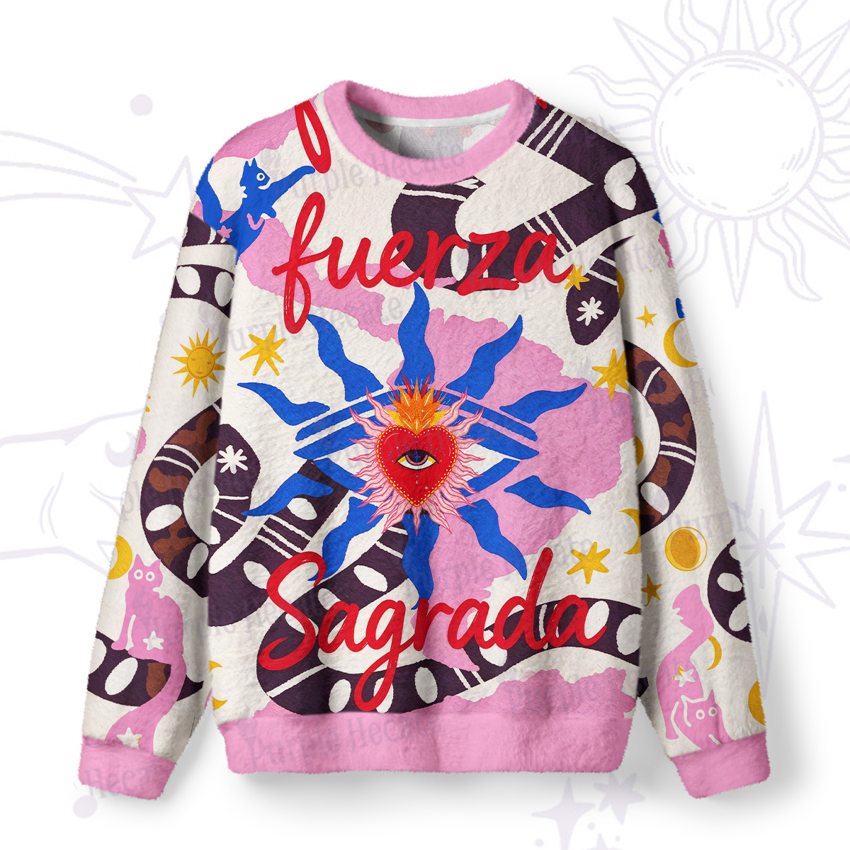 Purplehecate Sacred Heart Divine Power Fuzzy Ugly Sweatshirt