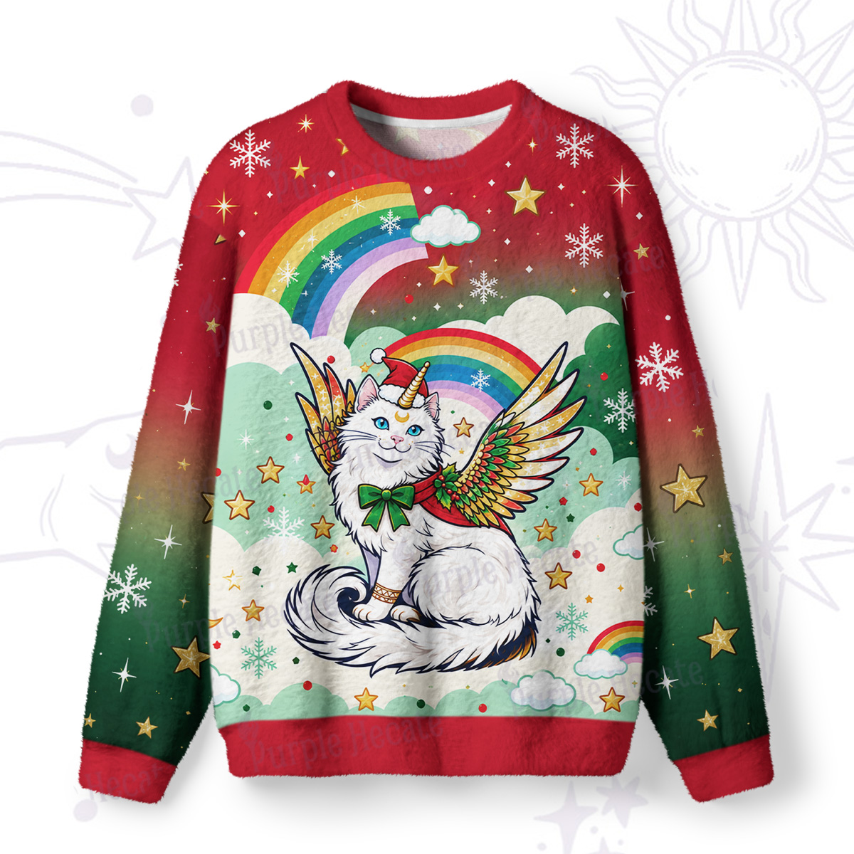 Purplehecate Fluffin Meowgical Christmas Fuzzy Ugly Sweatshirt