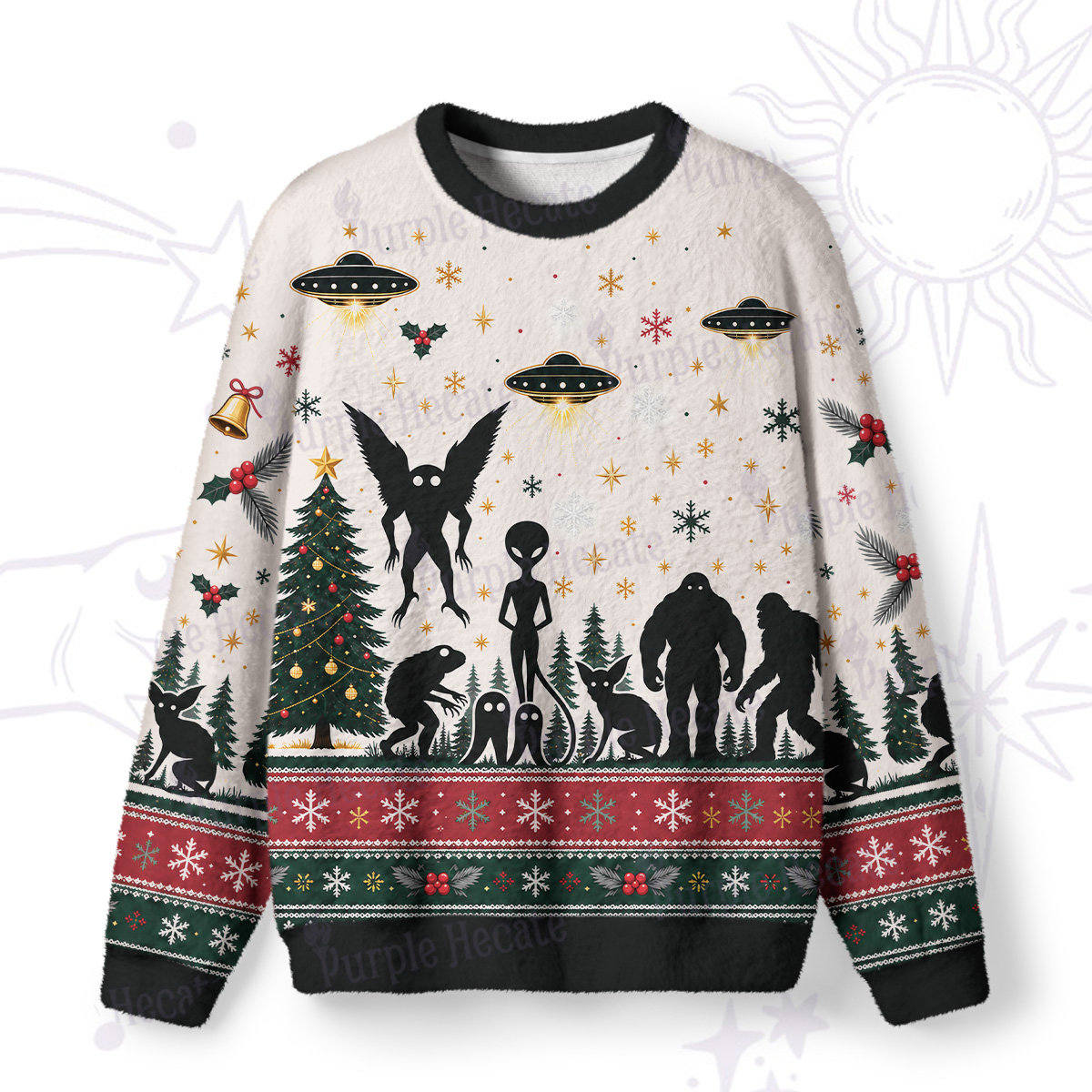 Purplehecate Alien Cryptid Encounter Fuzzy Ugly Sweatshirt