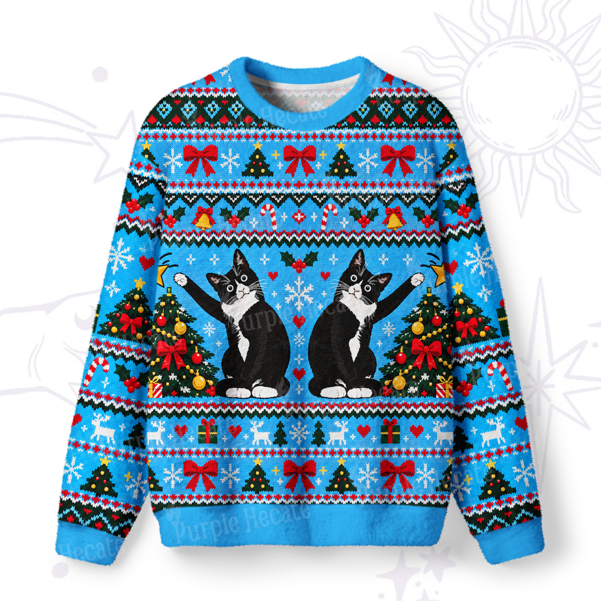 Purplehecate The Great Christmas Tree Cat-astrophe Fuzzy Ugly Sweatshirt