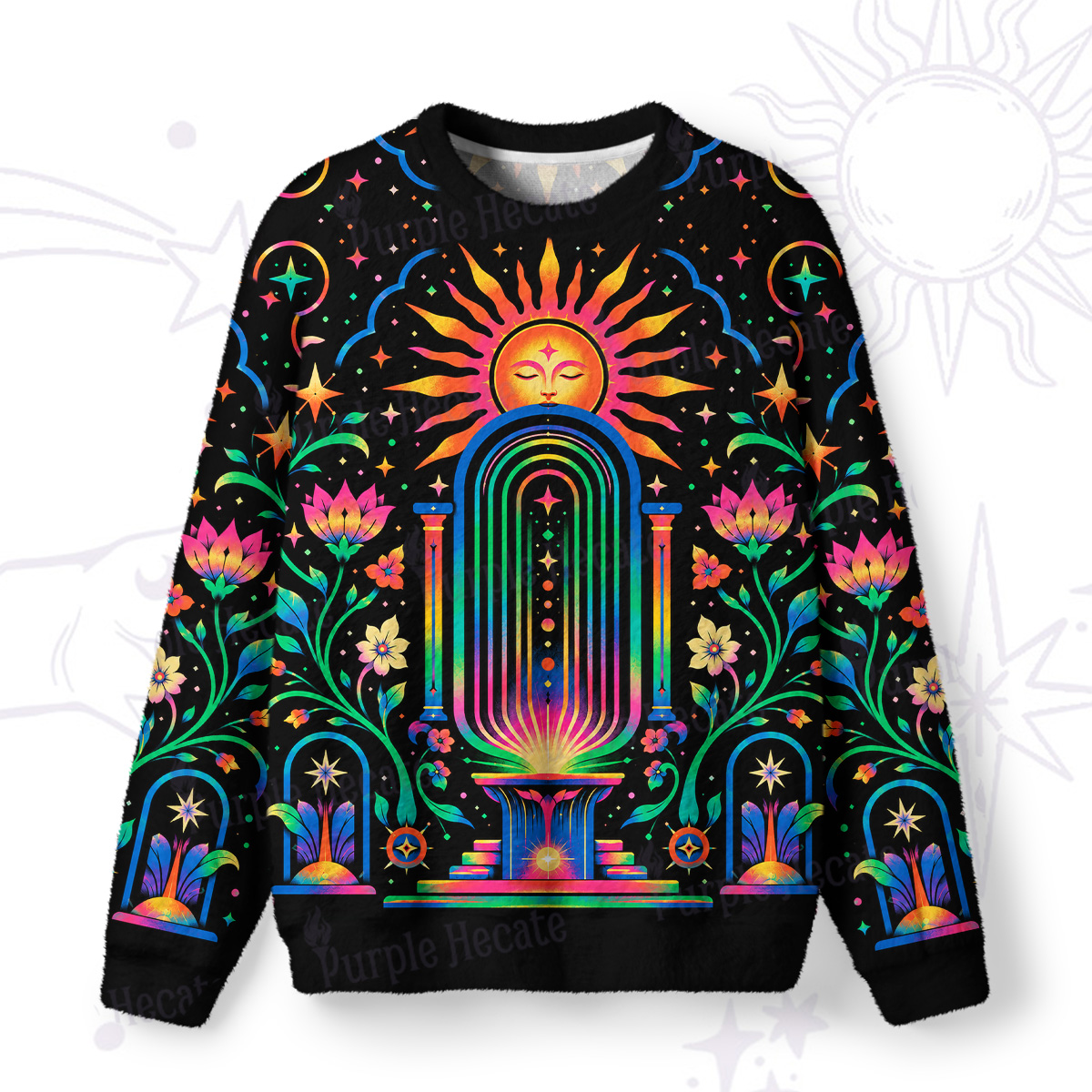 Purplehecate Blacklight Cosmic Portal Fuzzy Ugly Sweatshirt