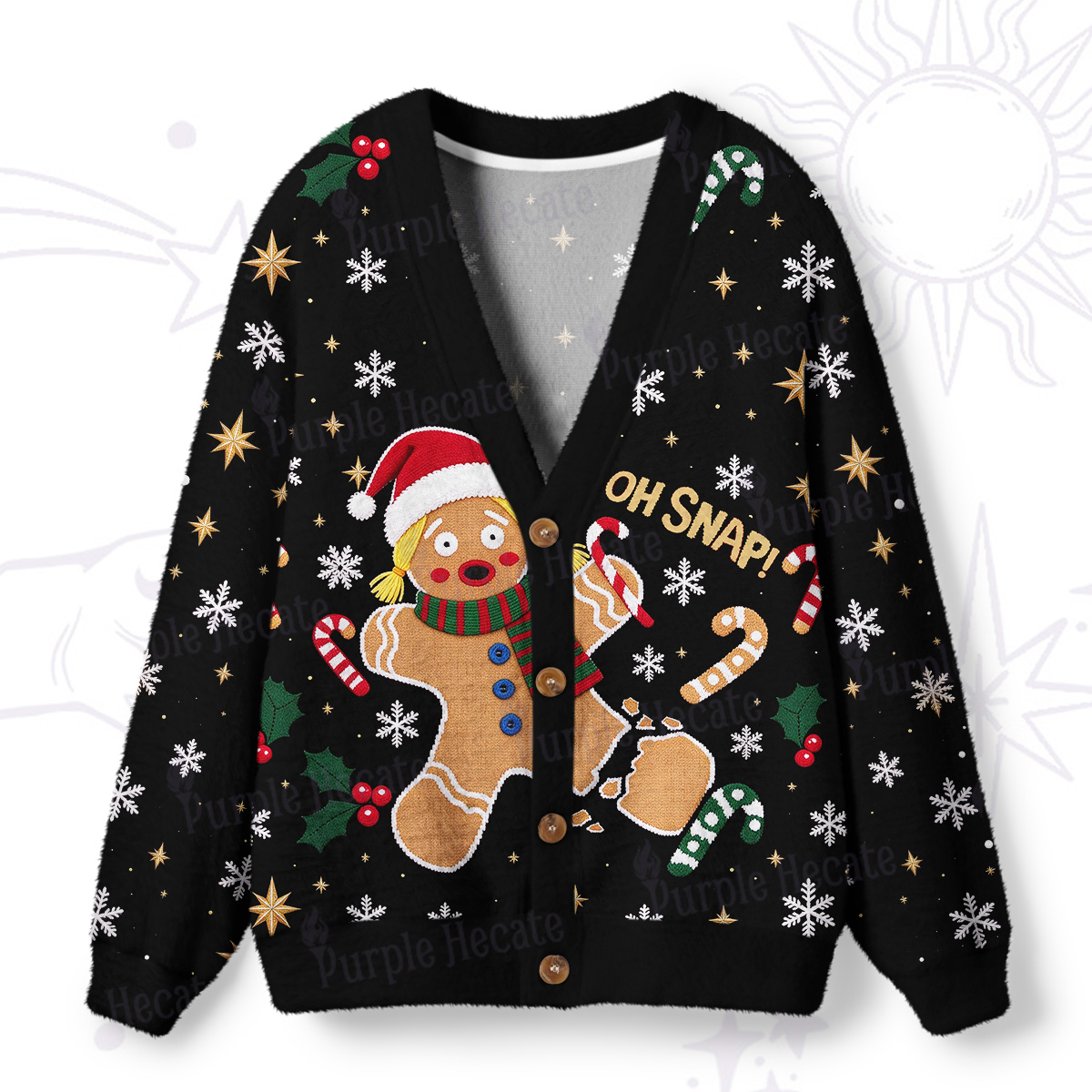 Purplehecate Oh Snap Gingerbread Man Christmas Ugly Cardigan Sweaters