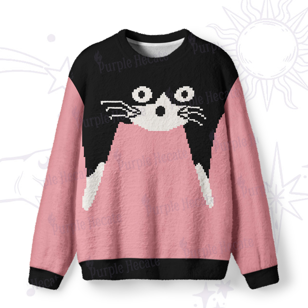 Purplehecate Giant Cat Hug Fuzzy Ugly Sweatshirt