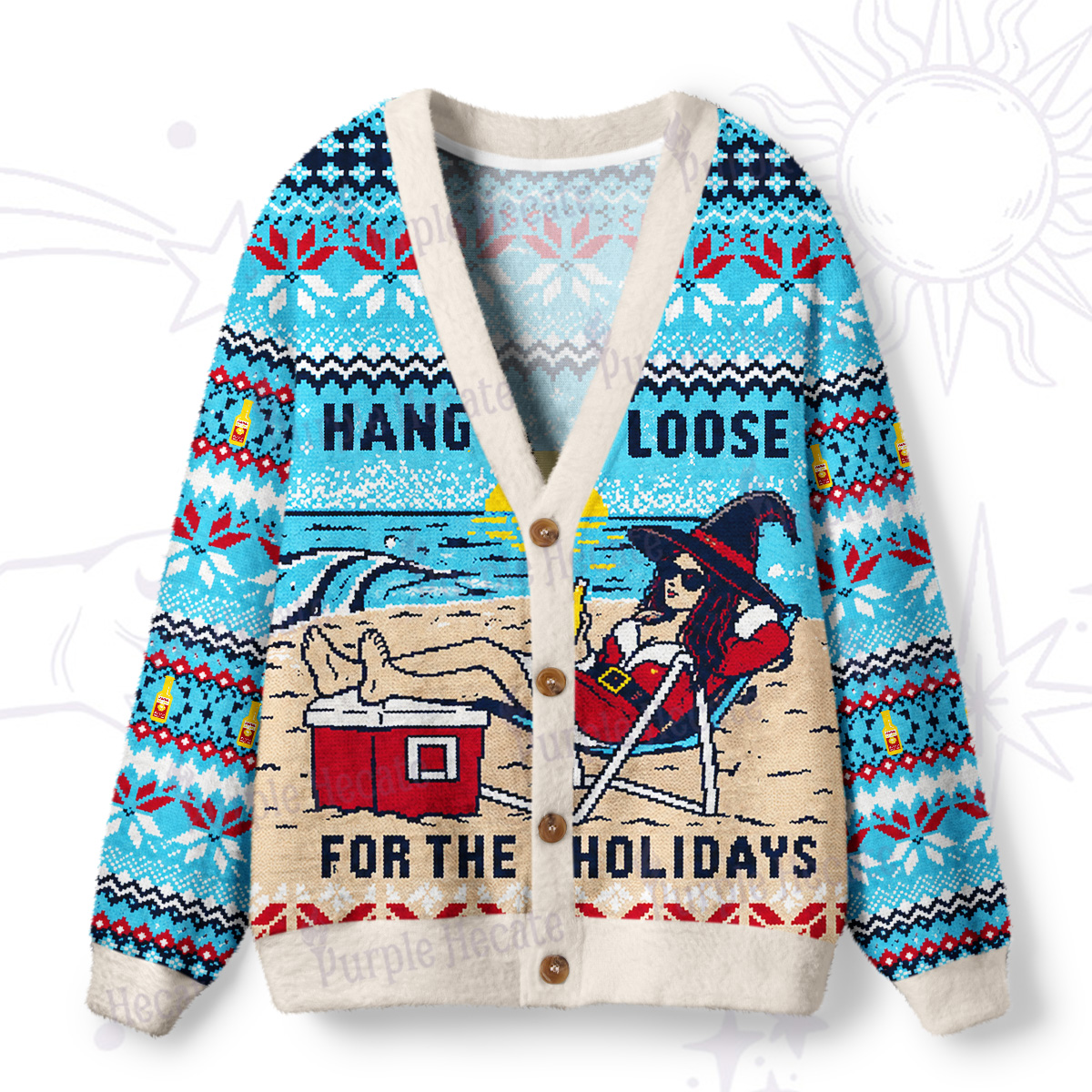 Purplehecate Hang Loose for the Holidays Witch Christmas Ugly Cardigan Sweaters