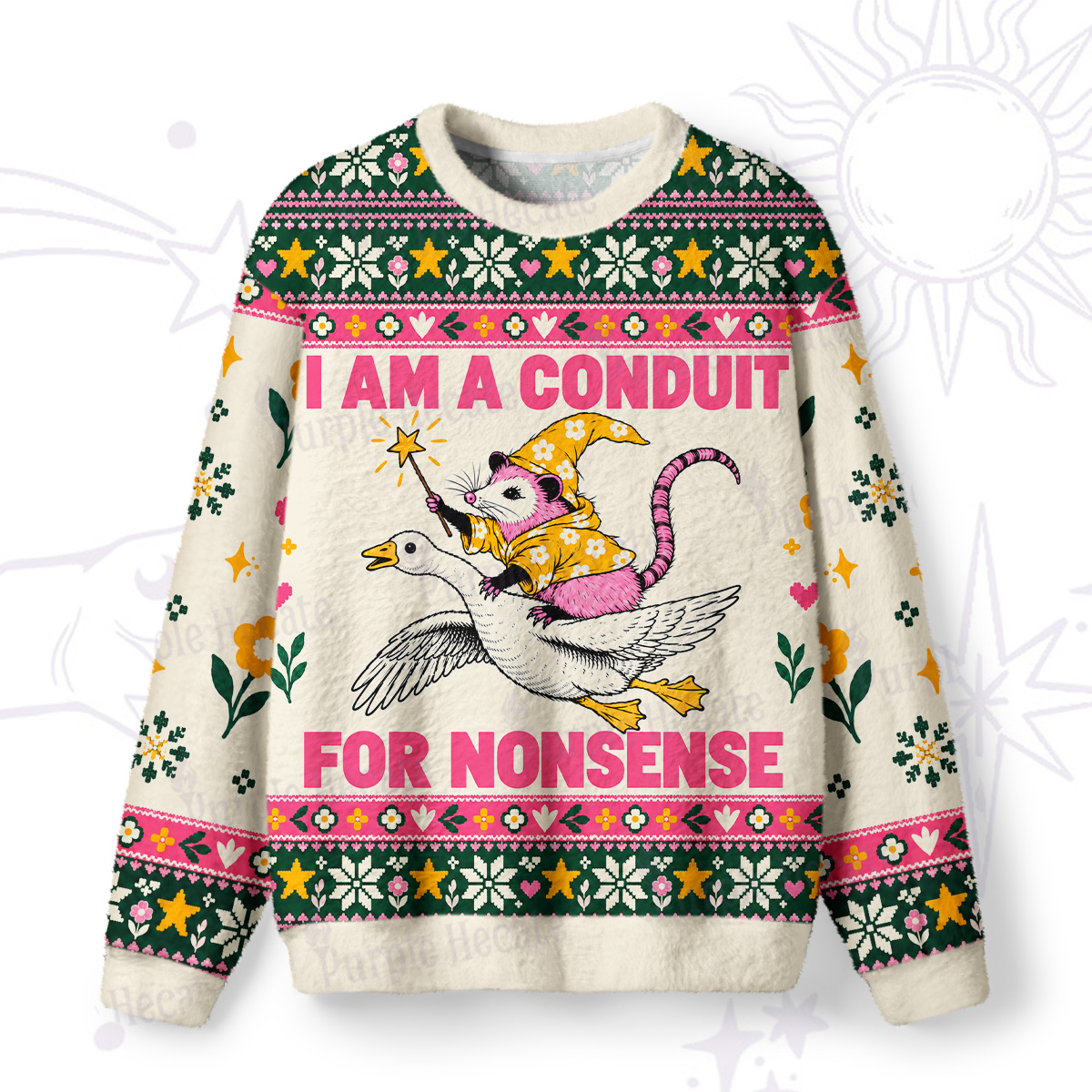 Purplehecate Funny Wizard Possum I Am A Conduit For Nonsense Fuzzy Ugly Sweatshirt