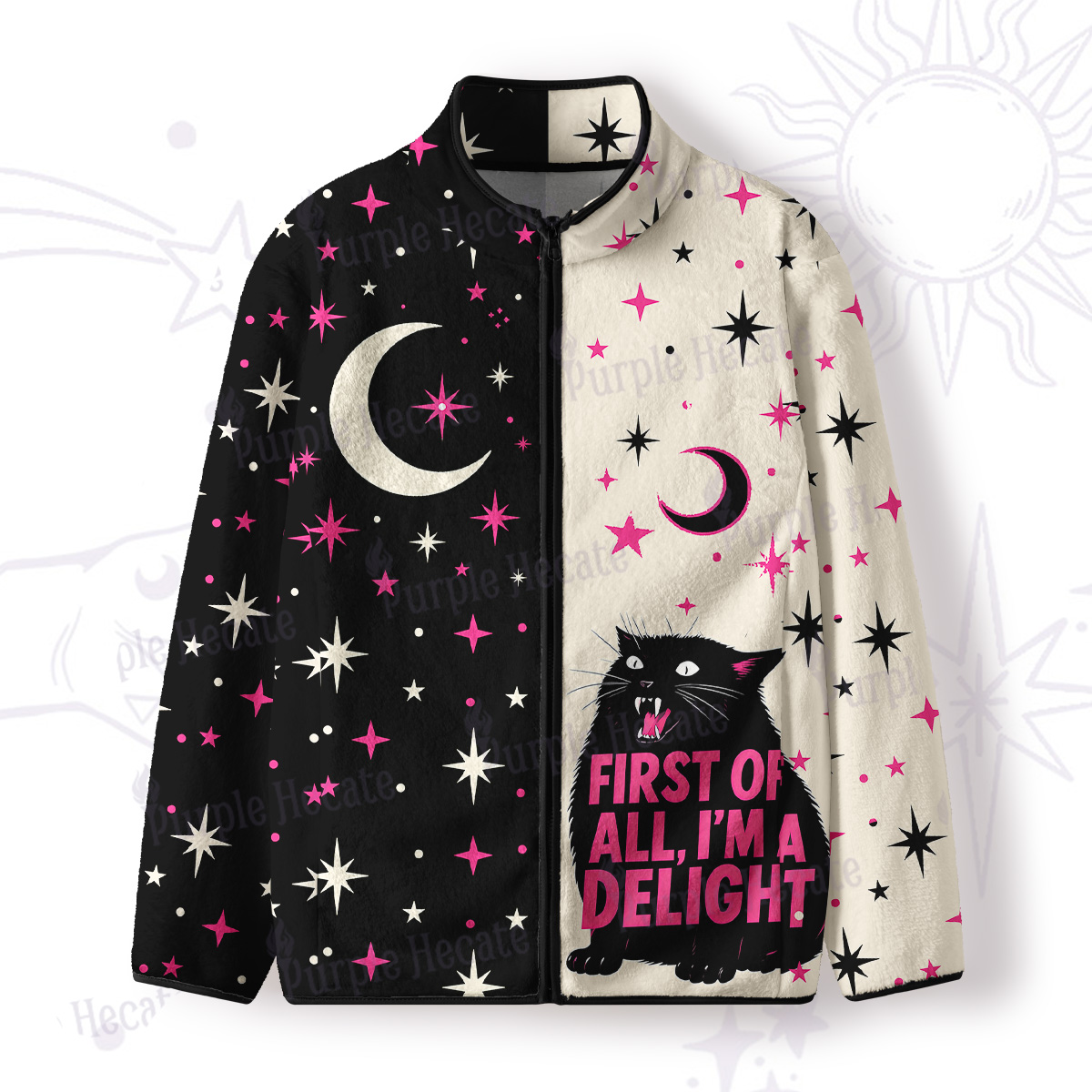 Purplehecate First Of All I'm A Delight Cat Full Zip Fleece Jacket
